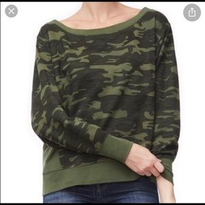 Good American Off The Shoulder Camo Sweater